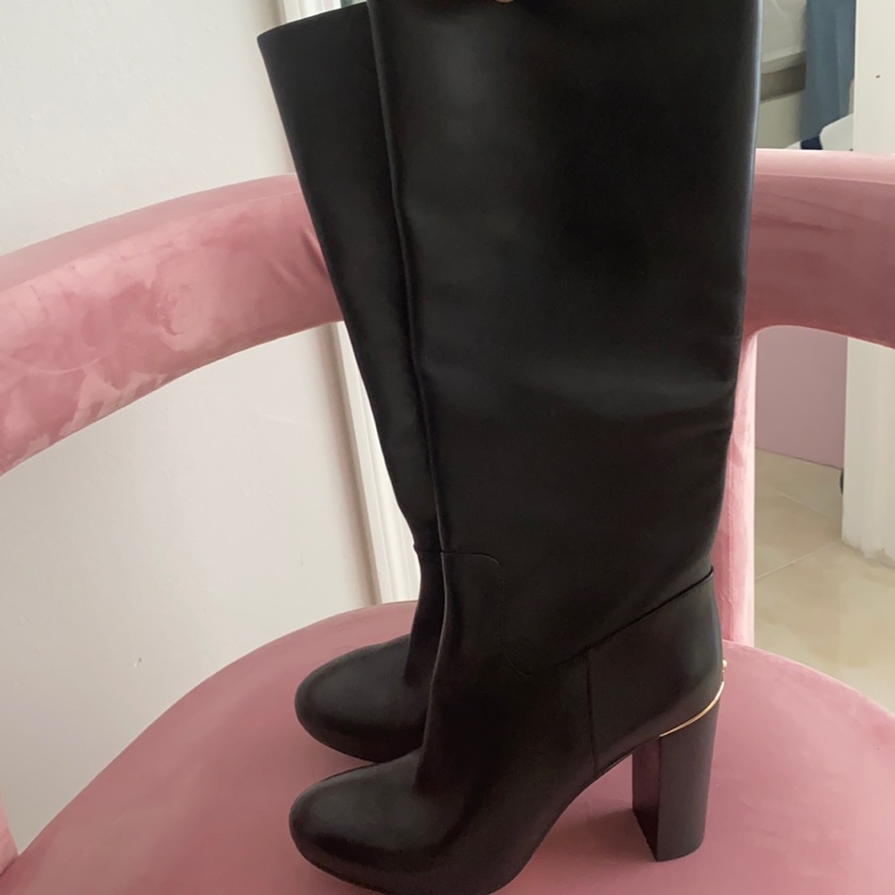 Michael Kors black leather boots with gold detail